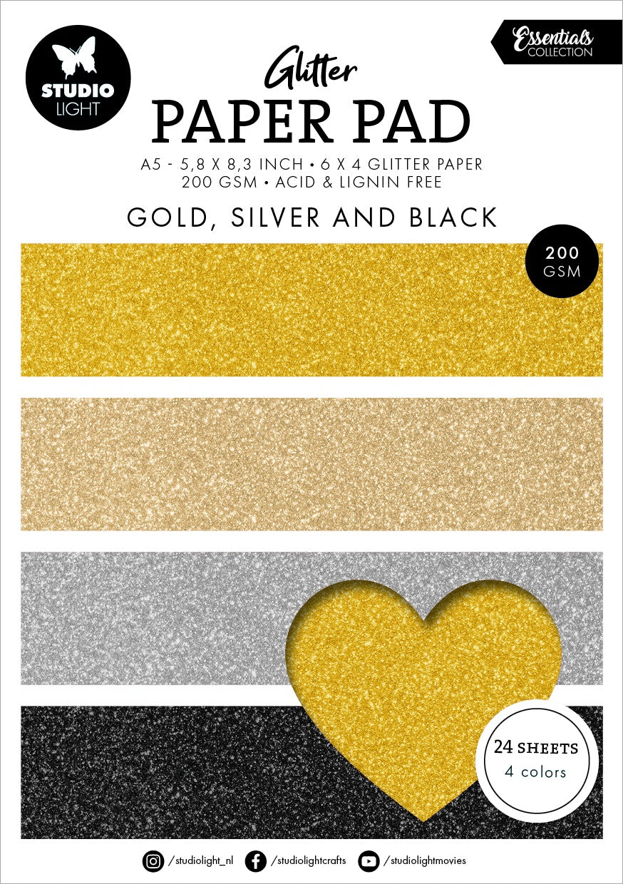 Gold, Silver & Black A5 Glitter Paper Pad