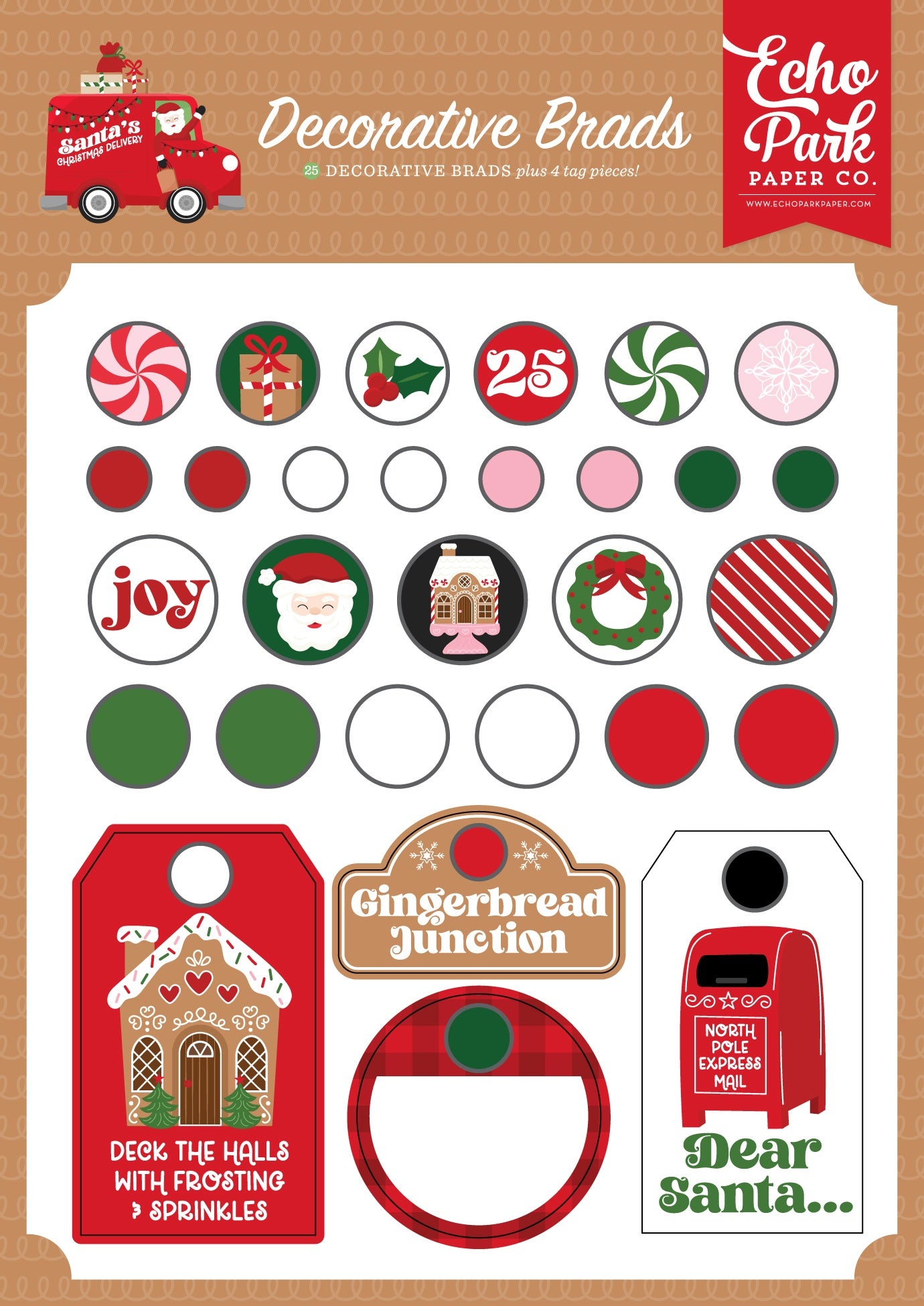 Santa's Christmas Delivery Decorative Brads