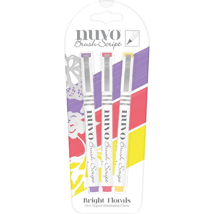 Brush Script Pens Bright Floral