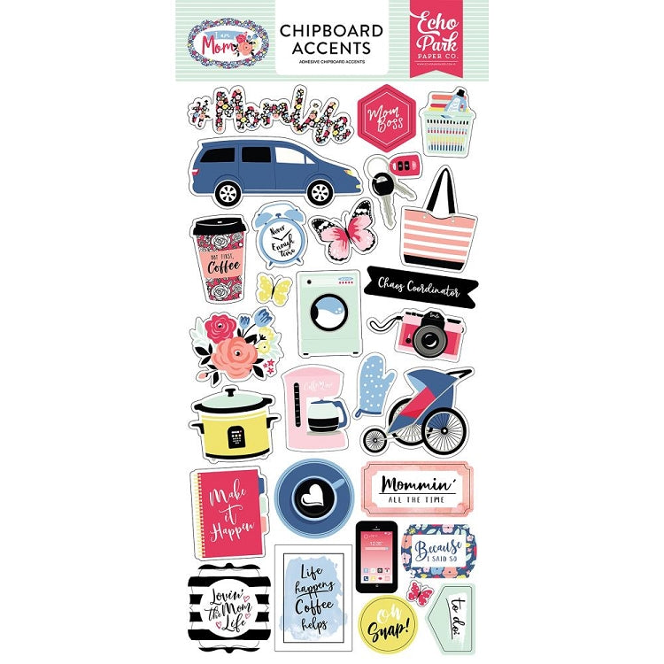 I Am Mom Chipboard Accent Stickers