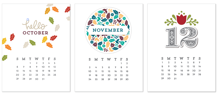 2019 Calendar Printed Cards