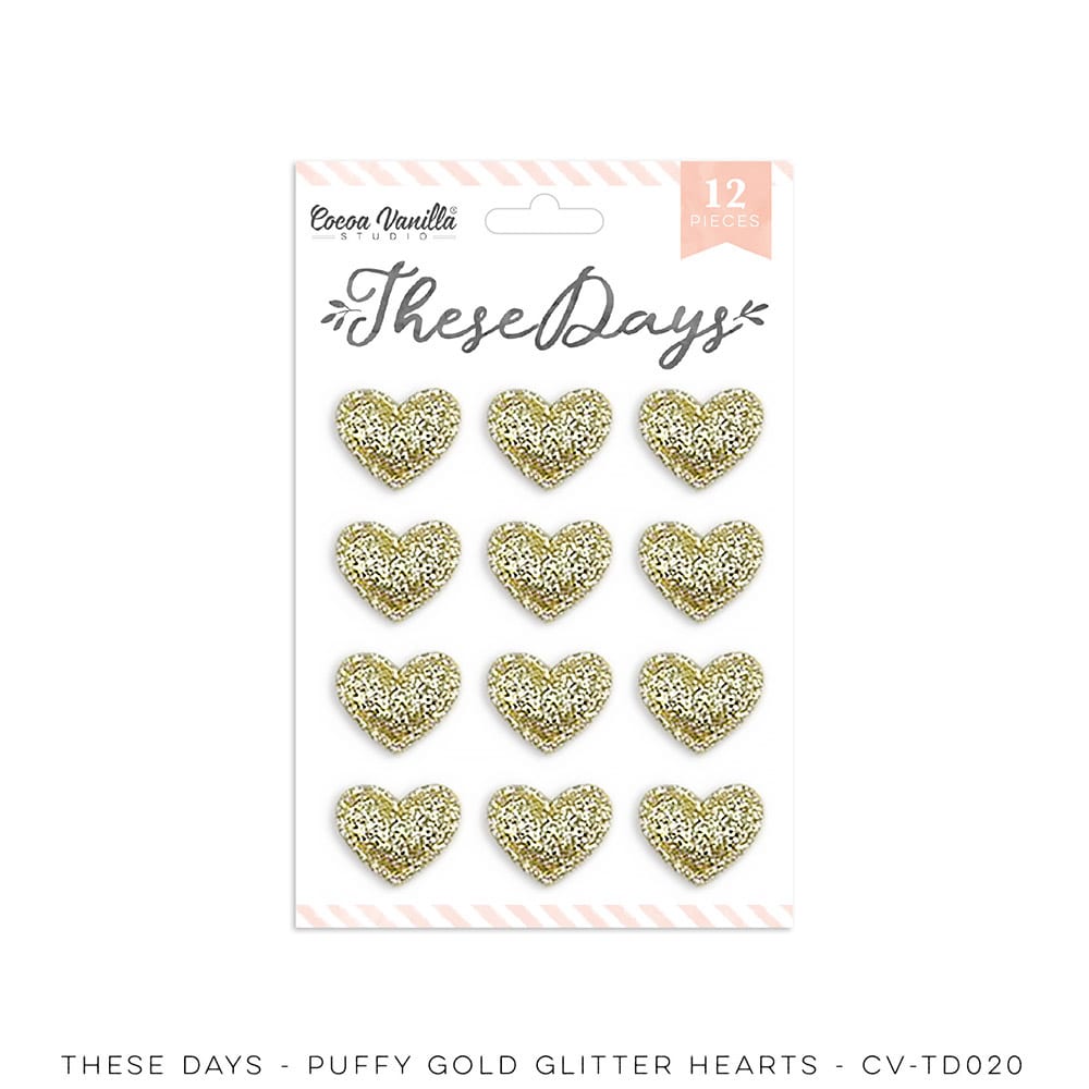 These Days Gold Glitter Puffy Hearts
