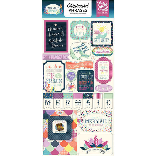 Mermaid Dreams Phrases Chipboard Stickers