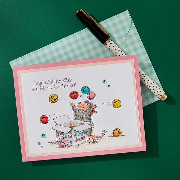 House Mouse Jingle Bell Wishes Rubber Stamp