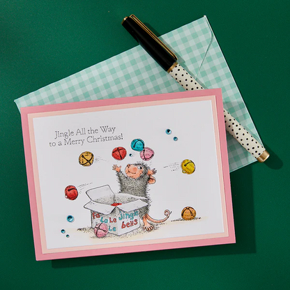 House Mouse Jingle Bell Wishes Rubber Stamp