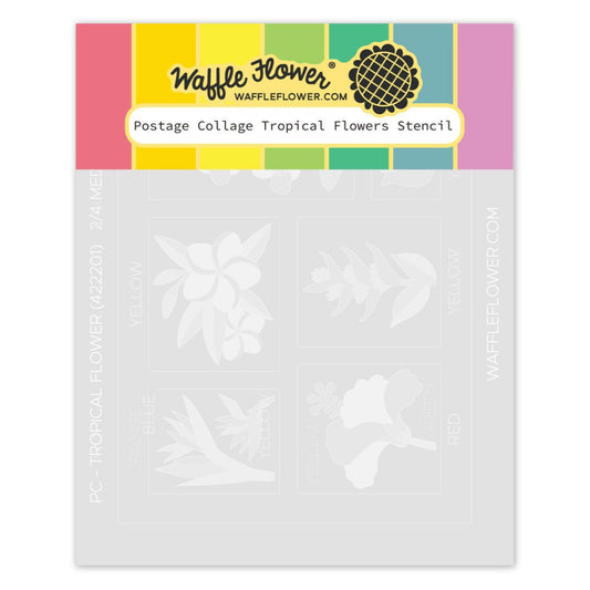 Postage Collage Tropical Flowers Stencil 