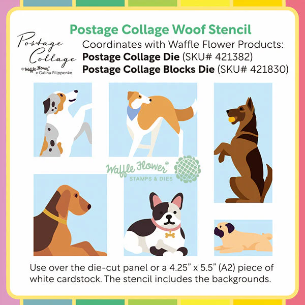 Postage Collage Woof Stencils