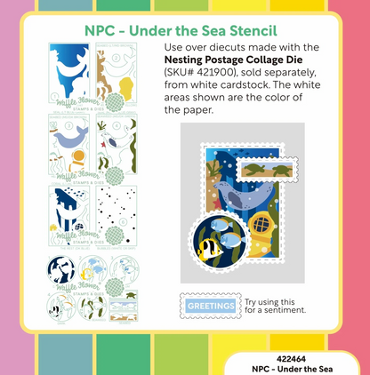 Nesting Postage Collage Under the Sea Stencil 