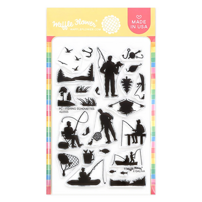 Postage Collage Fishing Silhouettes Stamp Set 
