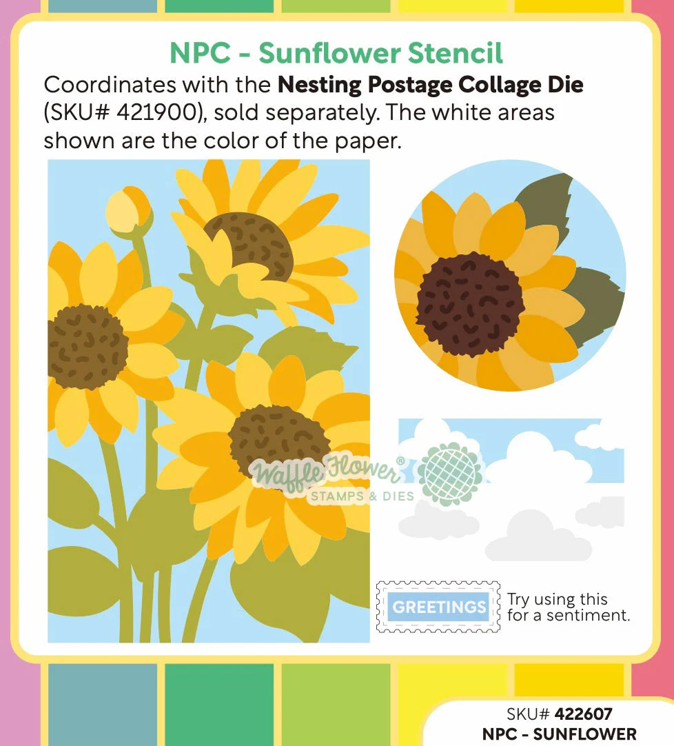 Nesting Postage Collage Sunflower Stencil 