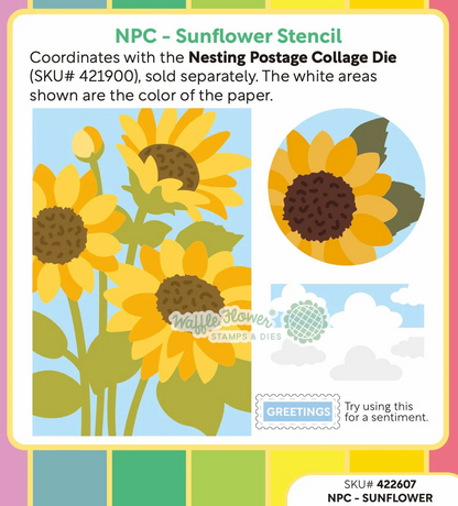 Nesting Postage Collage Sunflower Stencil 
