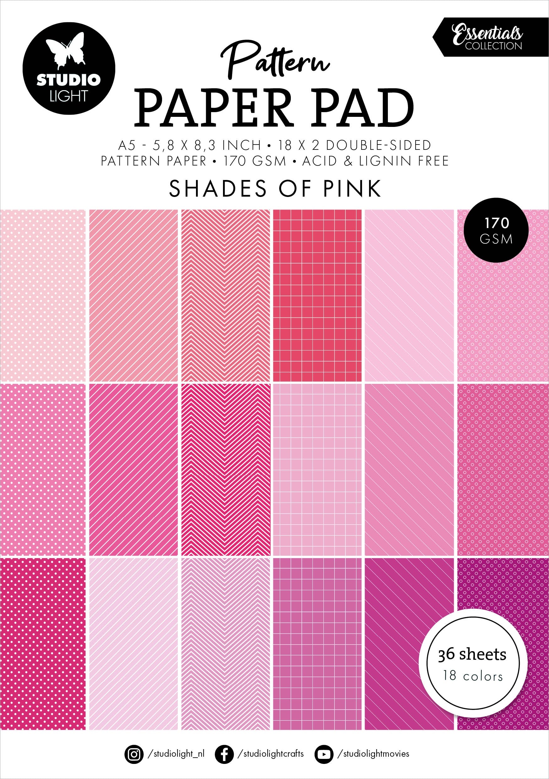 Shades of Pink Pattern A5 Paper Pad – Butterfly Reflections, Ink.
