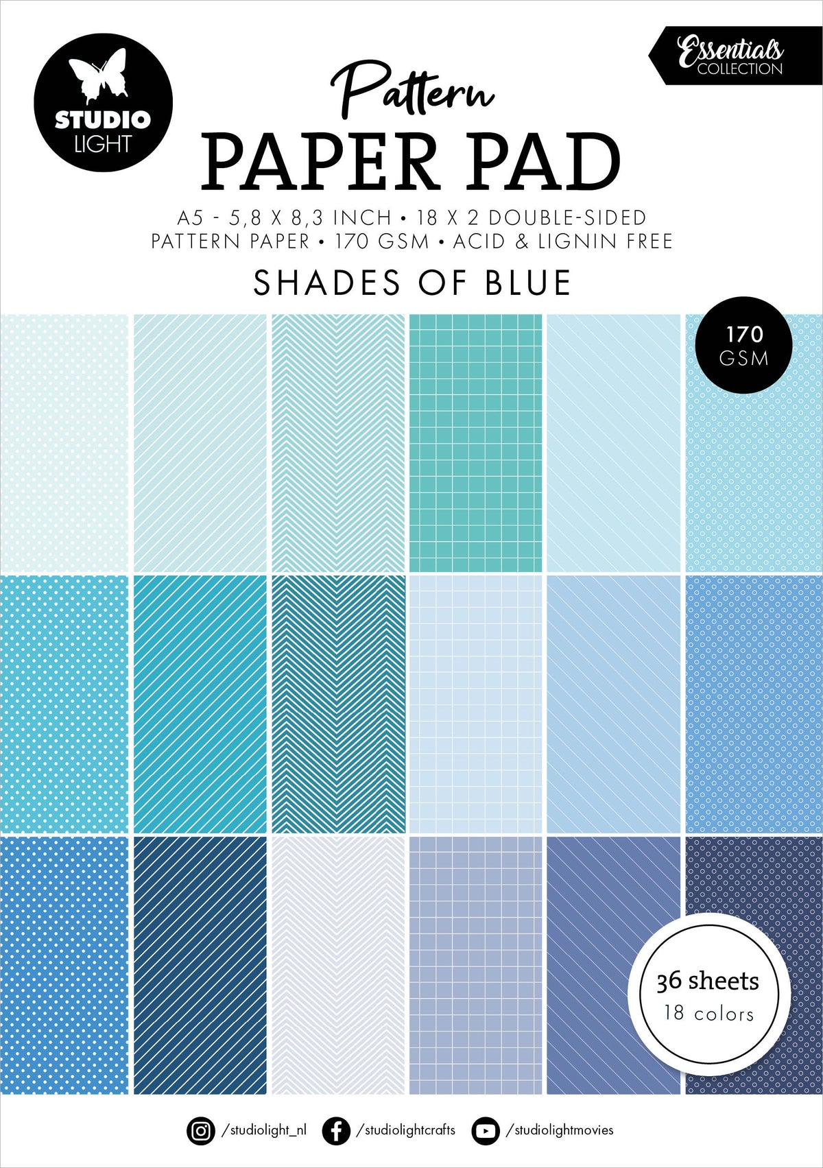 Shades of Blue Pattern A5 Paper Pad – Butterfly Reflections, Ink.