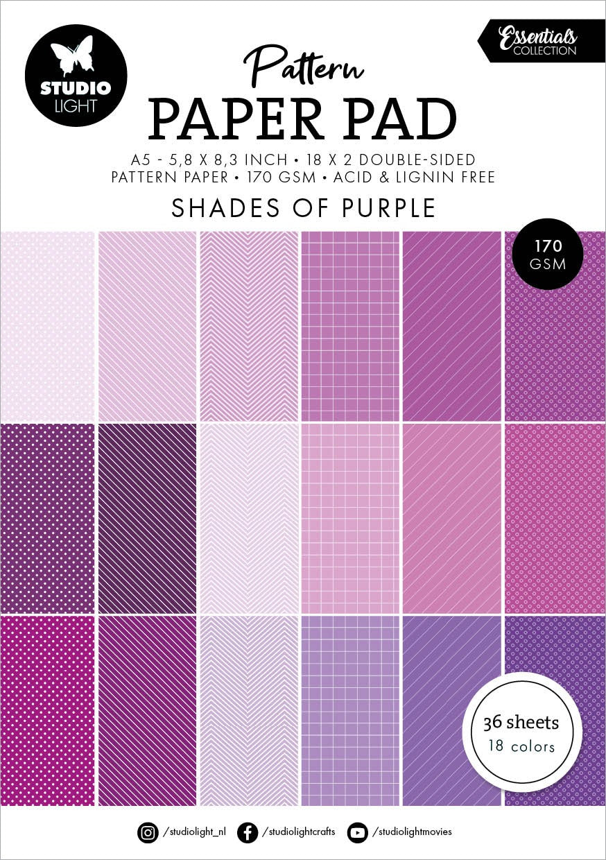 Shades of Purple Pattern A5 Paper Pad – Butterfly Reflections, Ink.