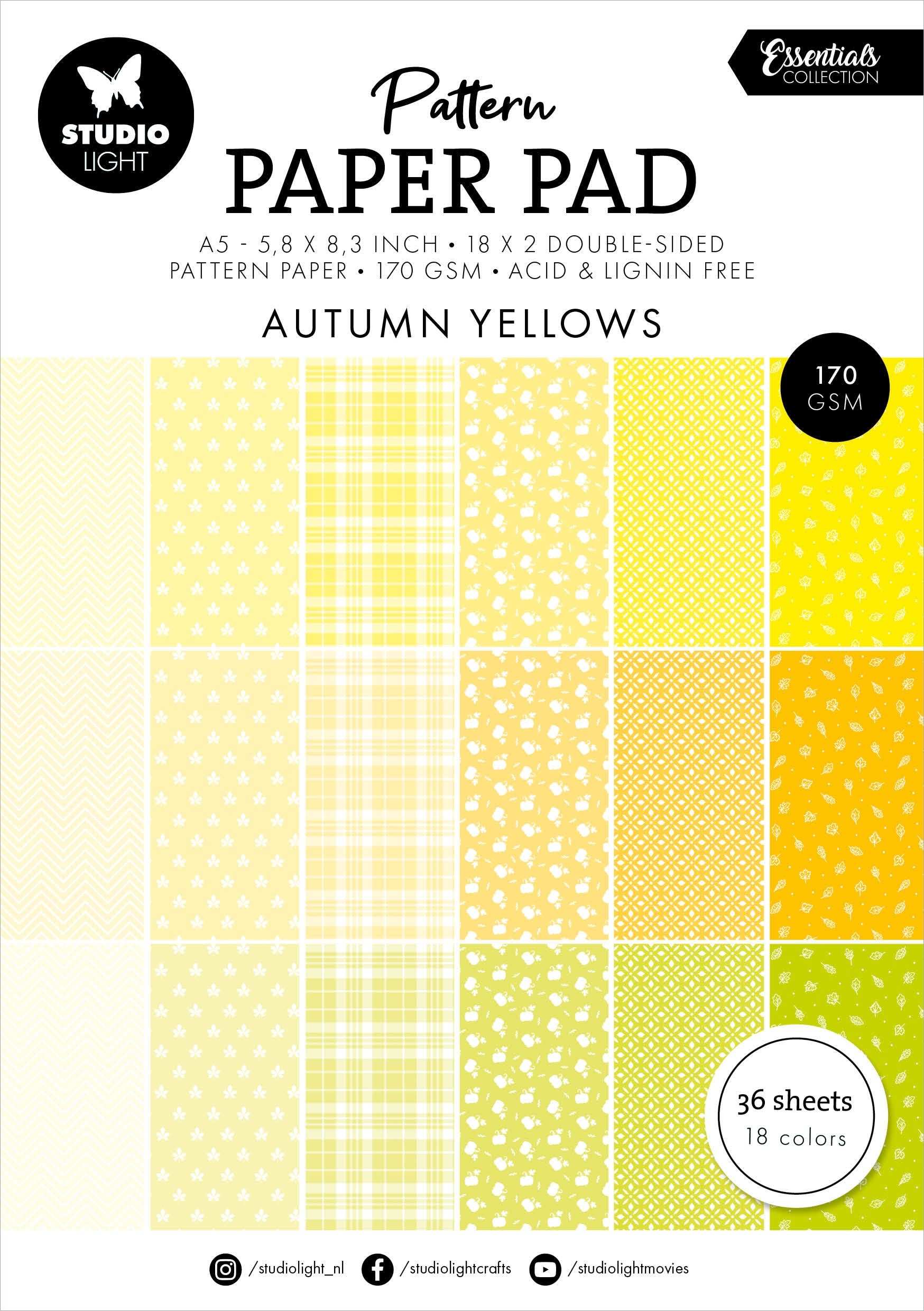Autumn Yellows Pattern A5 Paper Pad – Butterfly Reflections, Ink.