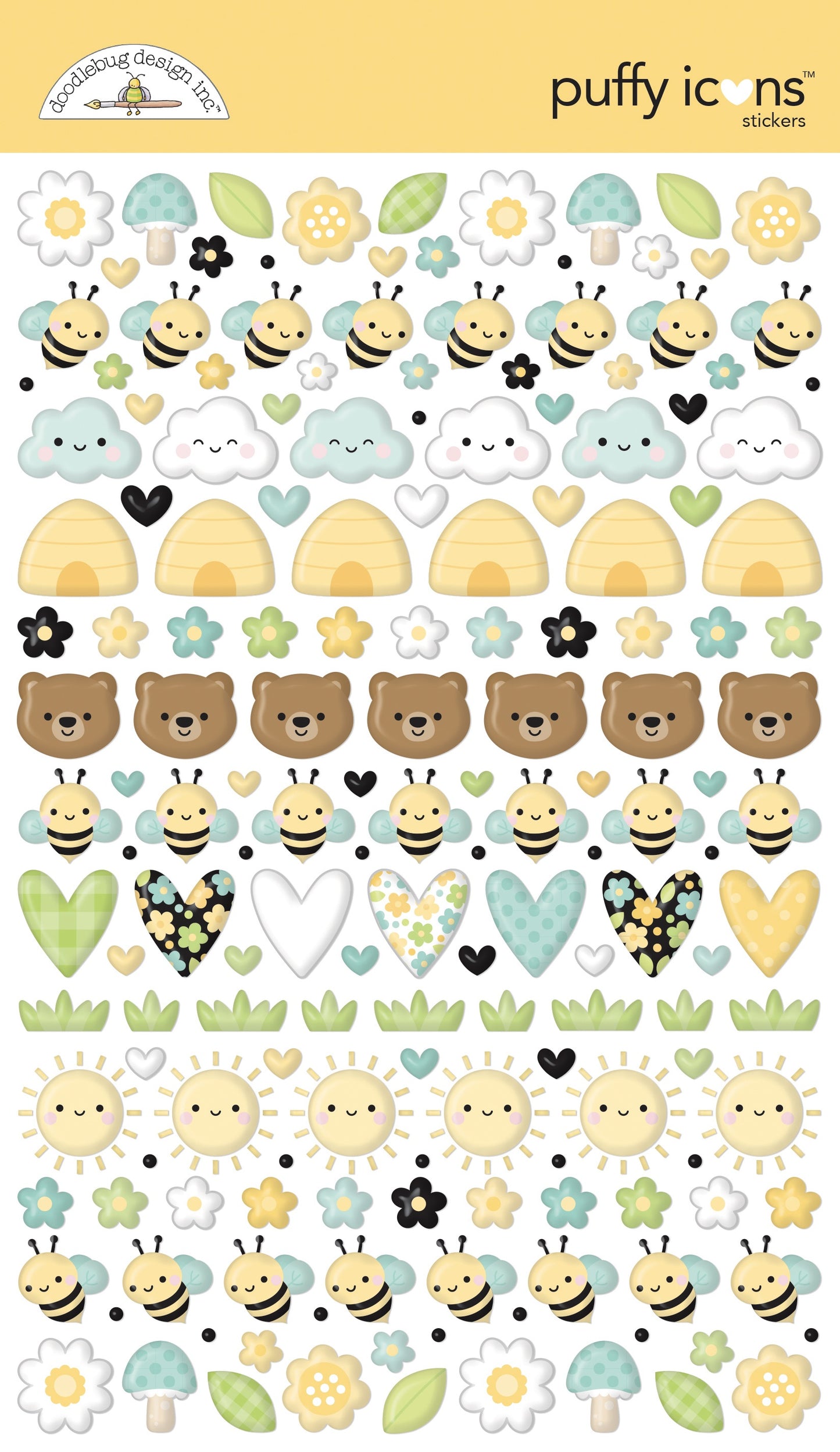Bee Happy Puffy Icons Stickers