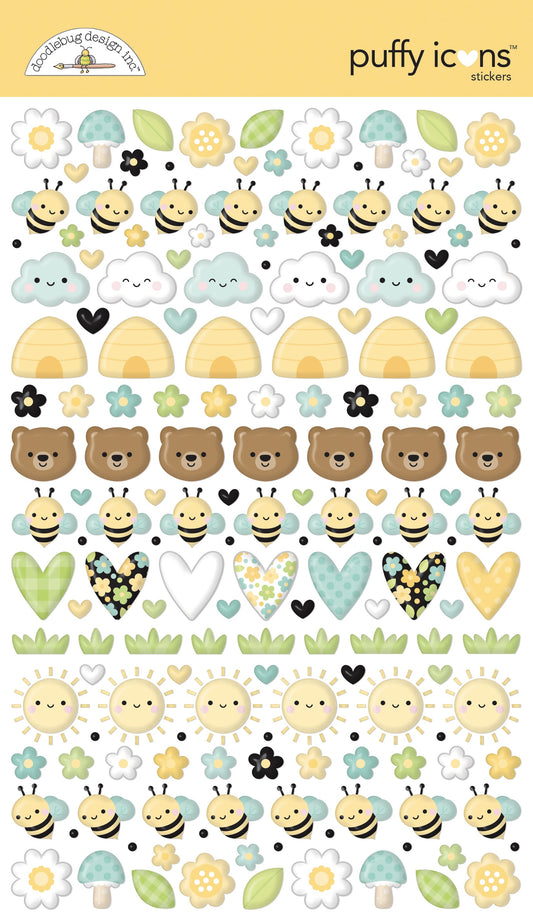 Bee Happy Puffy Icons Stickers