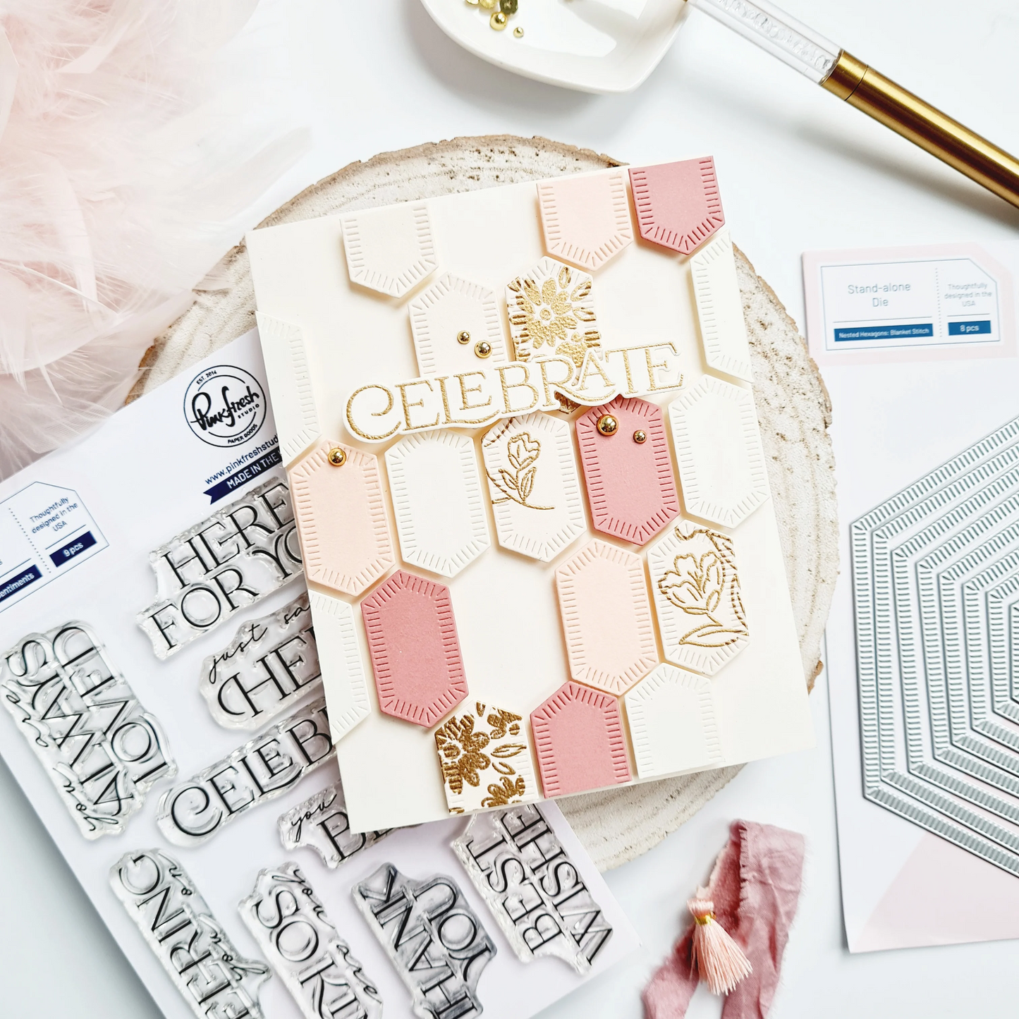 Essentials Nested Hexagons Blanket Stitched Dies 