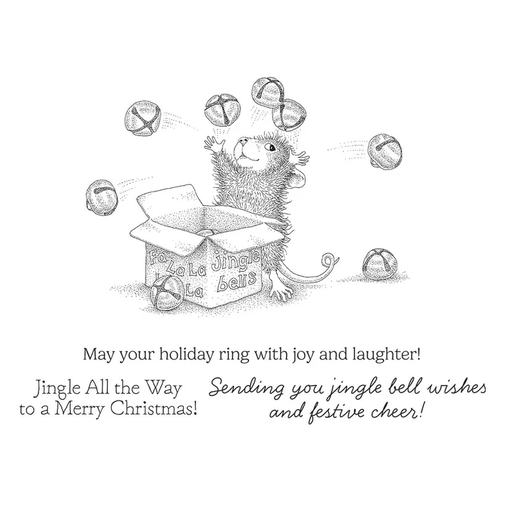 House Mouse Jingle Bell Wishes Rubber Stamp