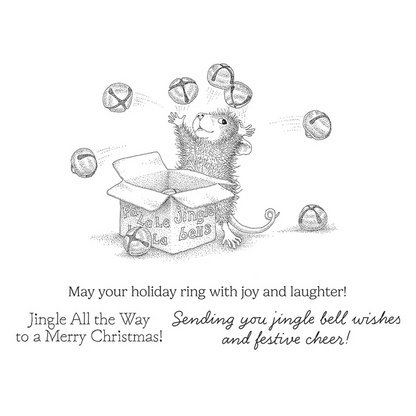 House Mouse Jingle Bell Wishes Rubber Stamp