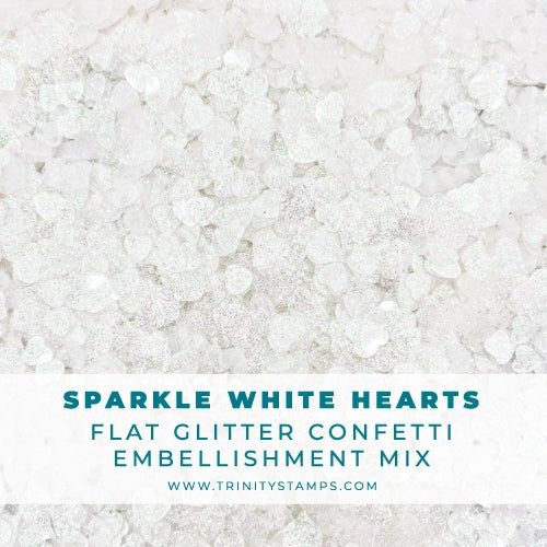 White Sparkle Hearts Flat Confetti Embellishment Mix 