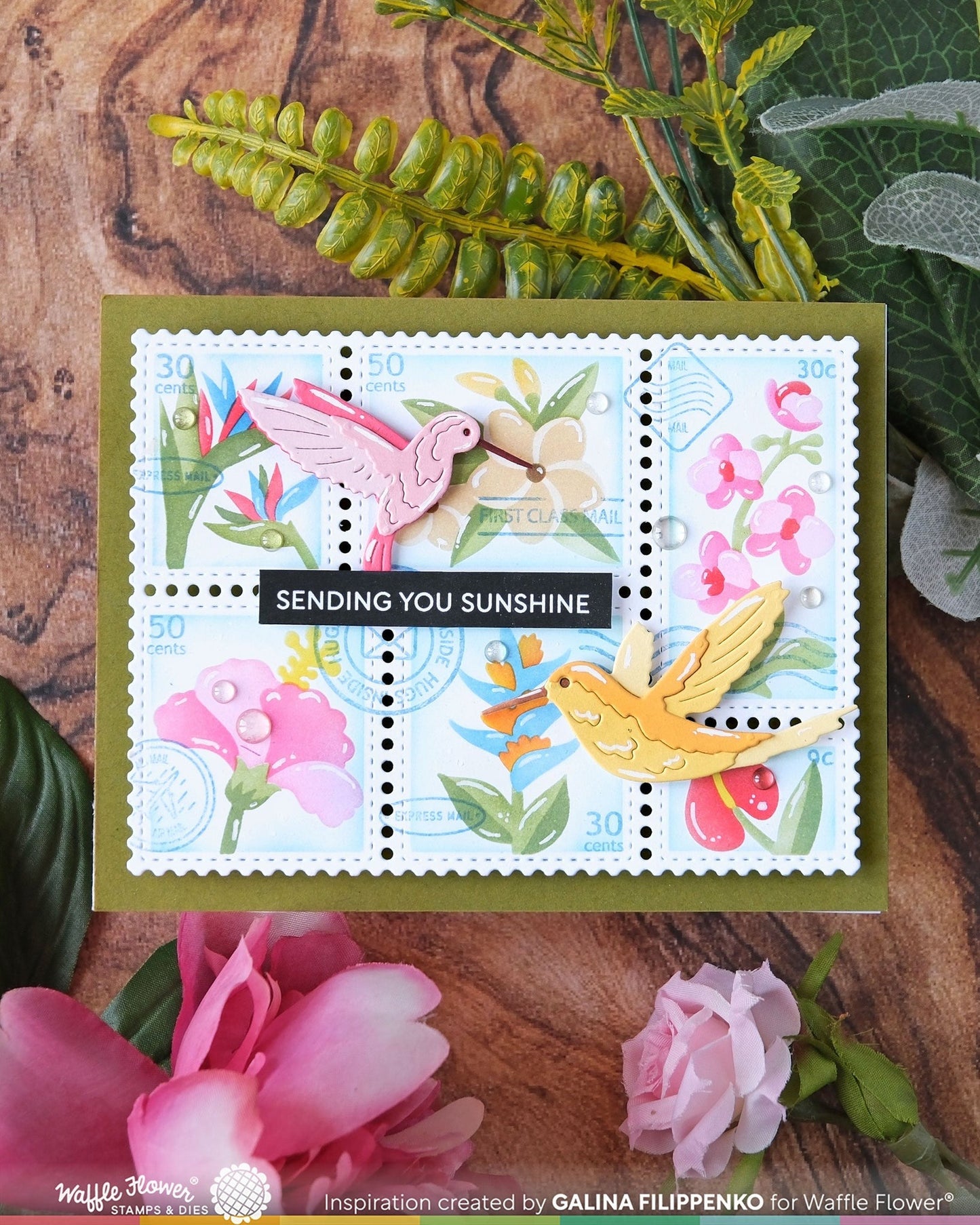 Postage Collage Tropical Flowers Stencil 