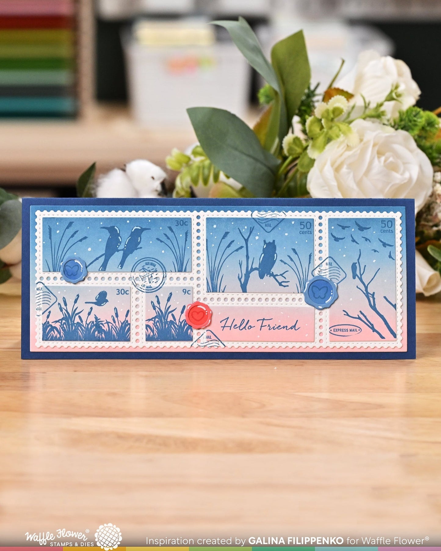 Postage Collage Lake Sunset Stamp Set 