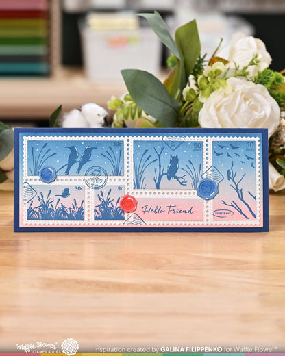 Postage Collage Lake Sunset Stamp Set 