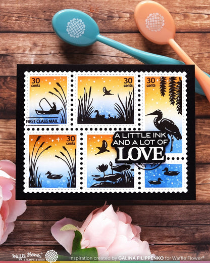 Postage Collage Lake Sunset Stamp Set 