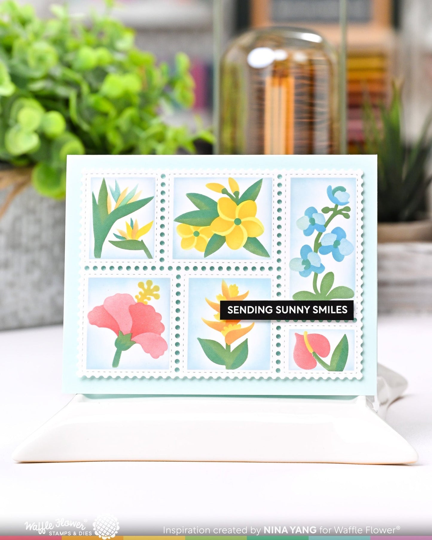 Postage Collage Tropical Flowers Stencil 