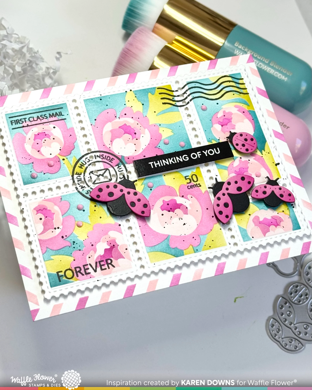 Postage Collage Peony Stencil