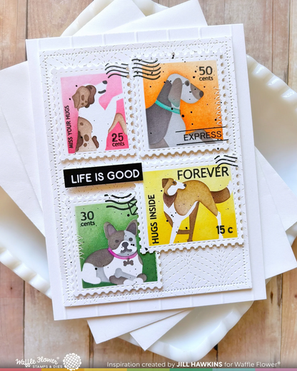Postage Collage Woof Stencils