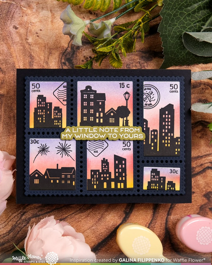 Postage Collage City Sunset Stamp Set 