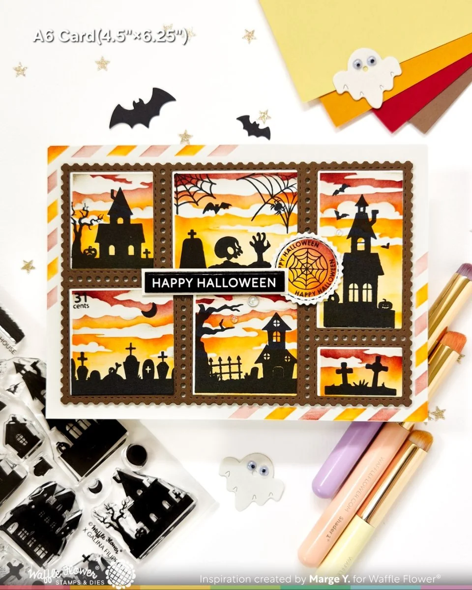 Postage Collage Haunted House Silhouette Stamp Set 