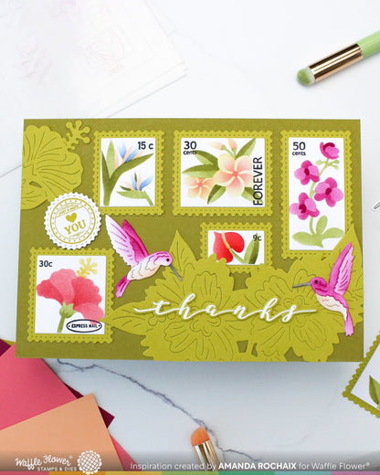 Postage Collage Tropical Flowers Stencil 
