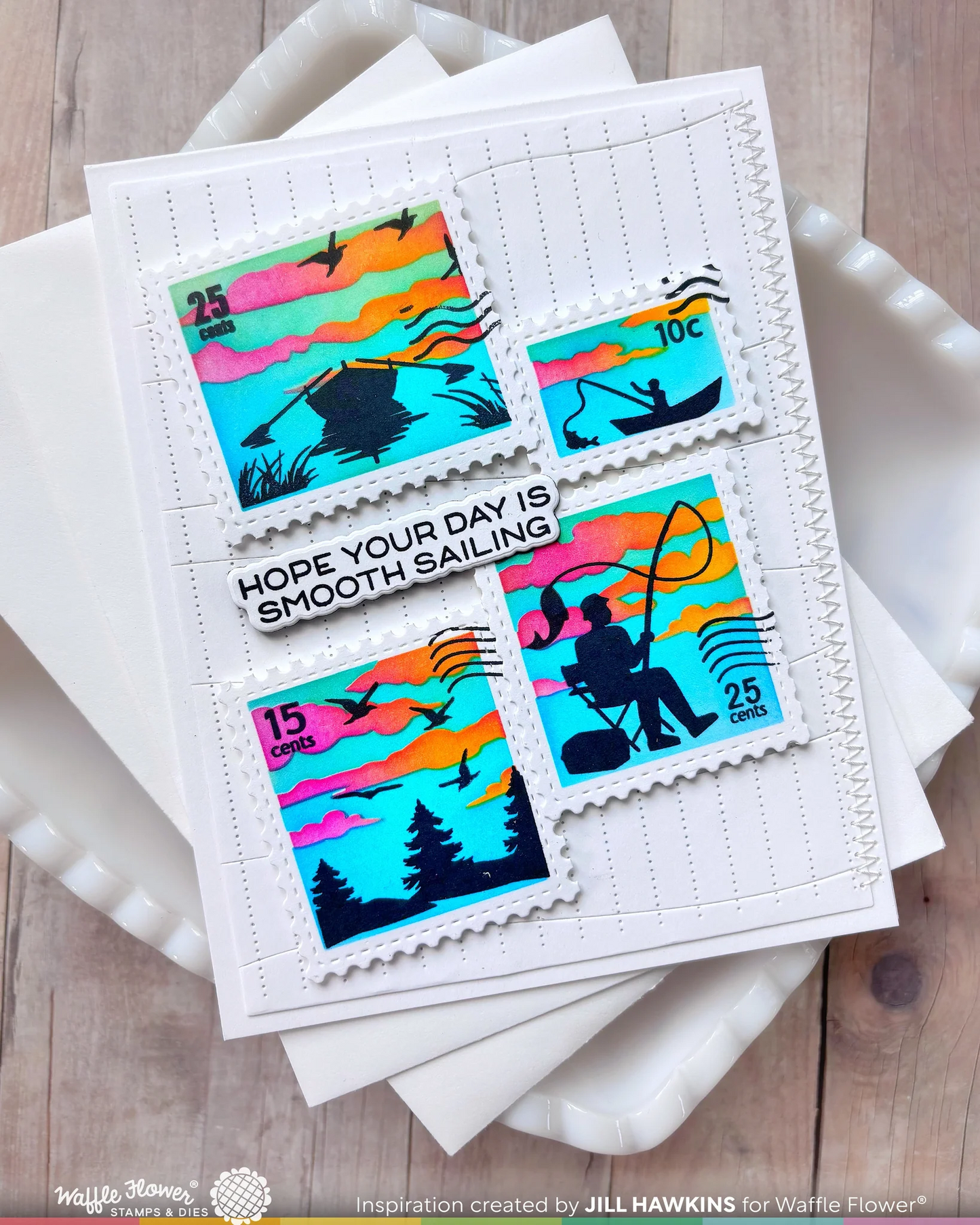 Postage Collage Fishing Silhouettes Stamp Set 
