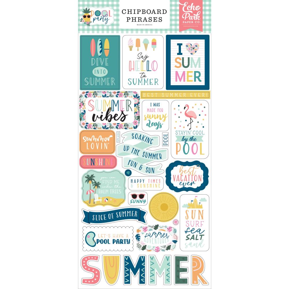 Pool Party Phrases Chipboard Stickers