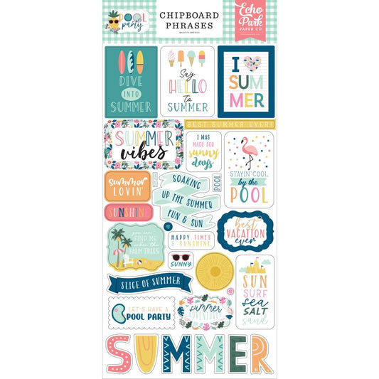 Pool Party Phrases Chipboard Stickers