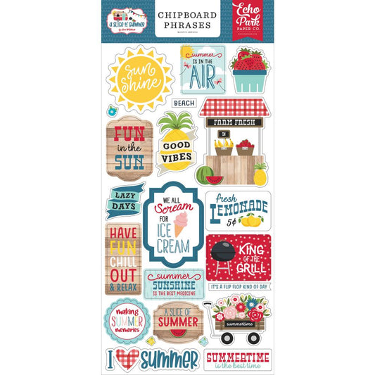 Slice Of Summer Phrases Chipboard Stickers