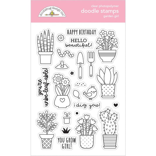 My Happy Place Garden Girl Doodle Stamps