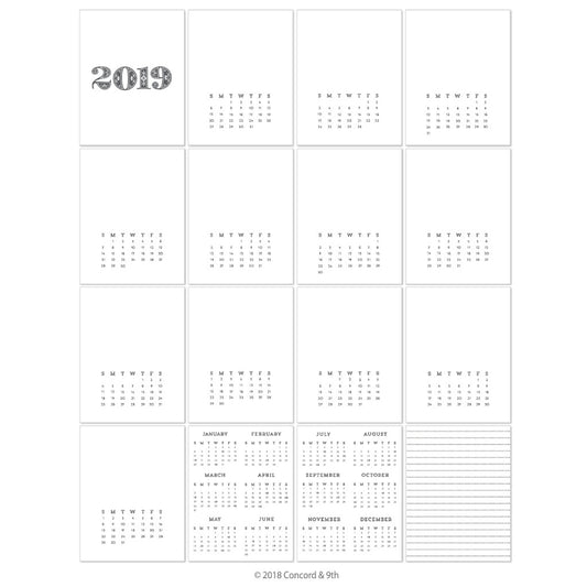 2019 Calendar Printed Cards