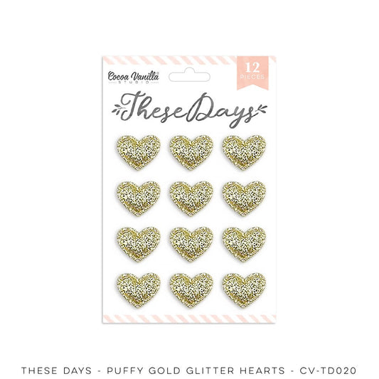 These Days Gold Glitter Puffy Hearts