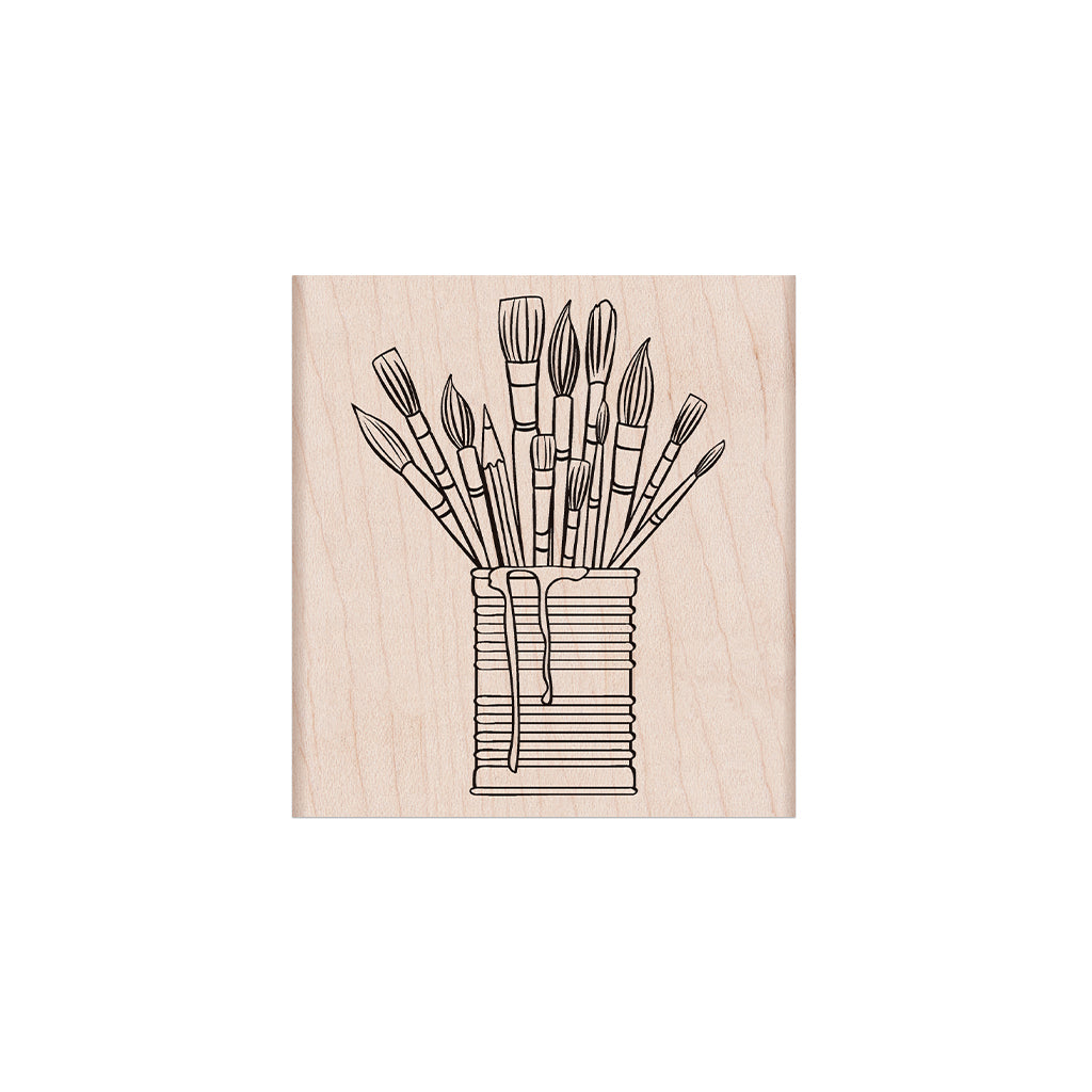 Tin of Brushes Wood Stamp