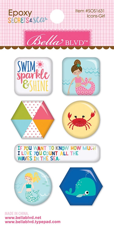 Secrets of the Sea Girl Icon Epoxy Stickers